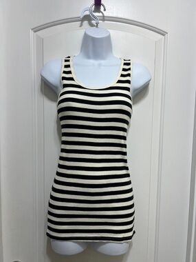 Y2K Black and Cream Striped Tank Top - Sleeveless Knit